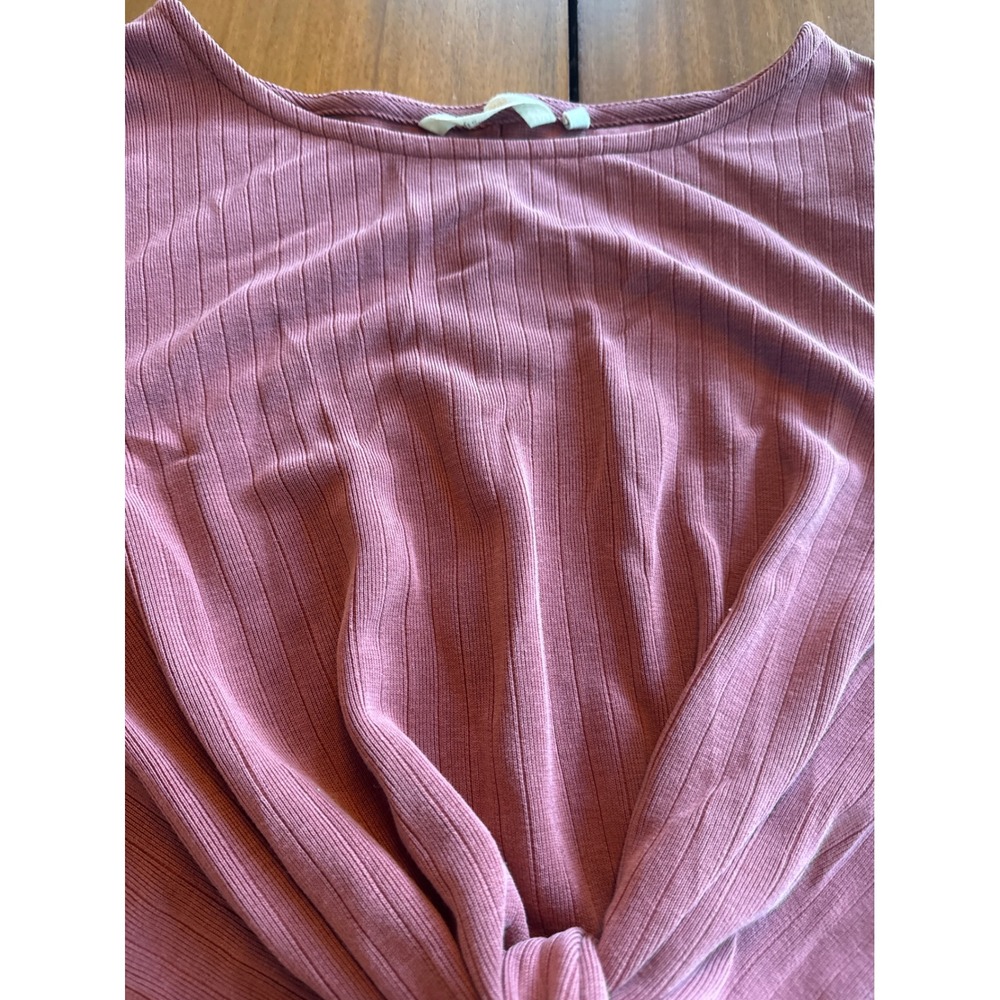 Soft Surroundings Mauve Ribbed Front Tie Knot 3/4 Sleeve Top XL 2FY22